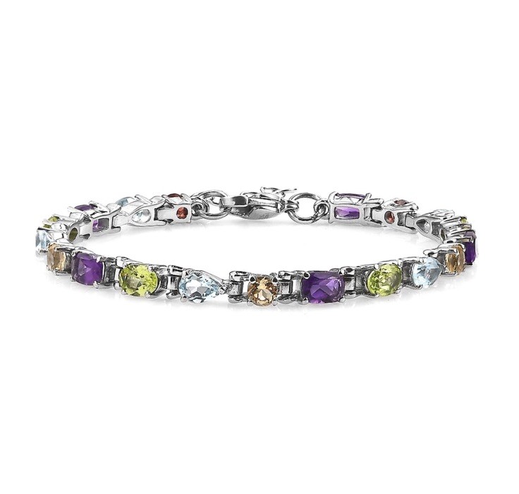 Multi Gemstone 8.90 ctw Cascade Bracelet in Stainless Steel 6.50-8.0In