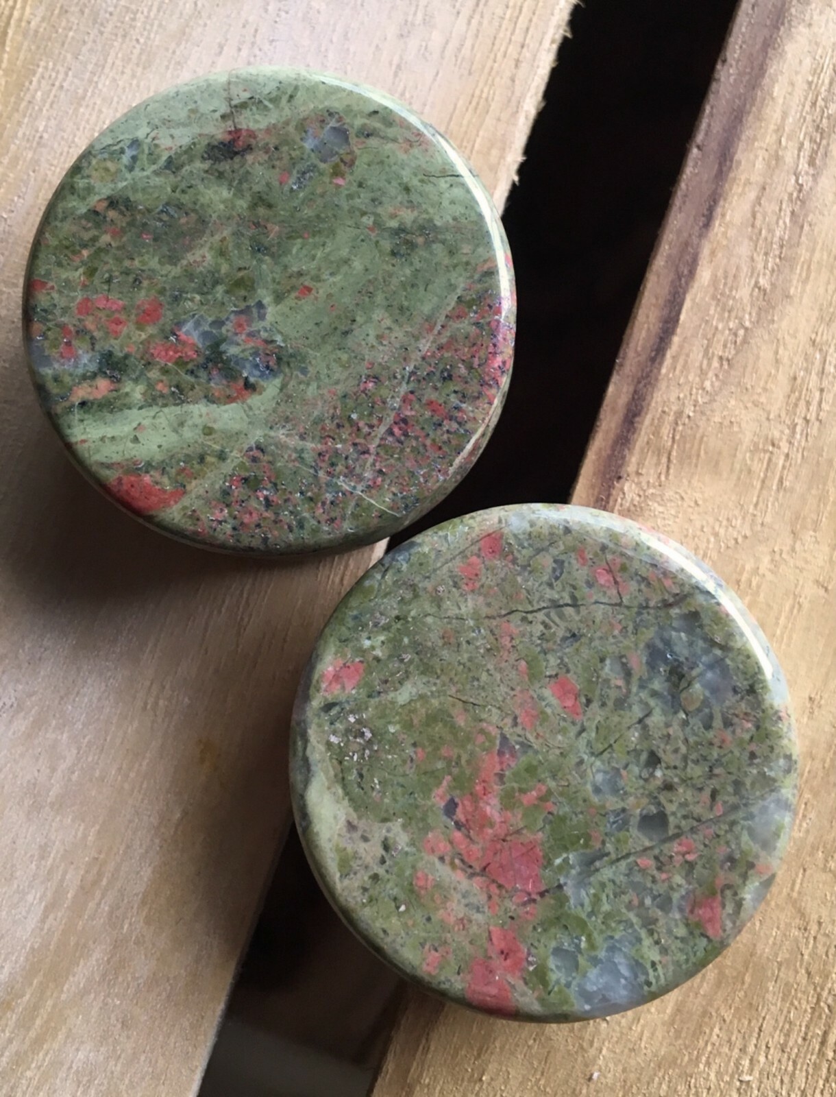 PAIR Unakite Organic Stone Plugs Gauges – 3mm (8g) up to 38mm (1.5″) available!