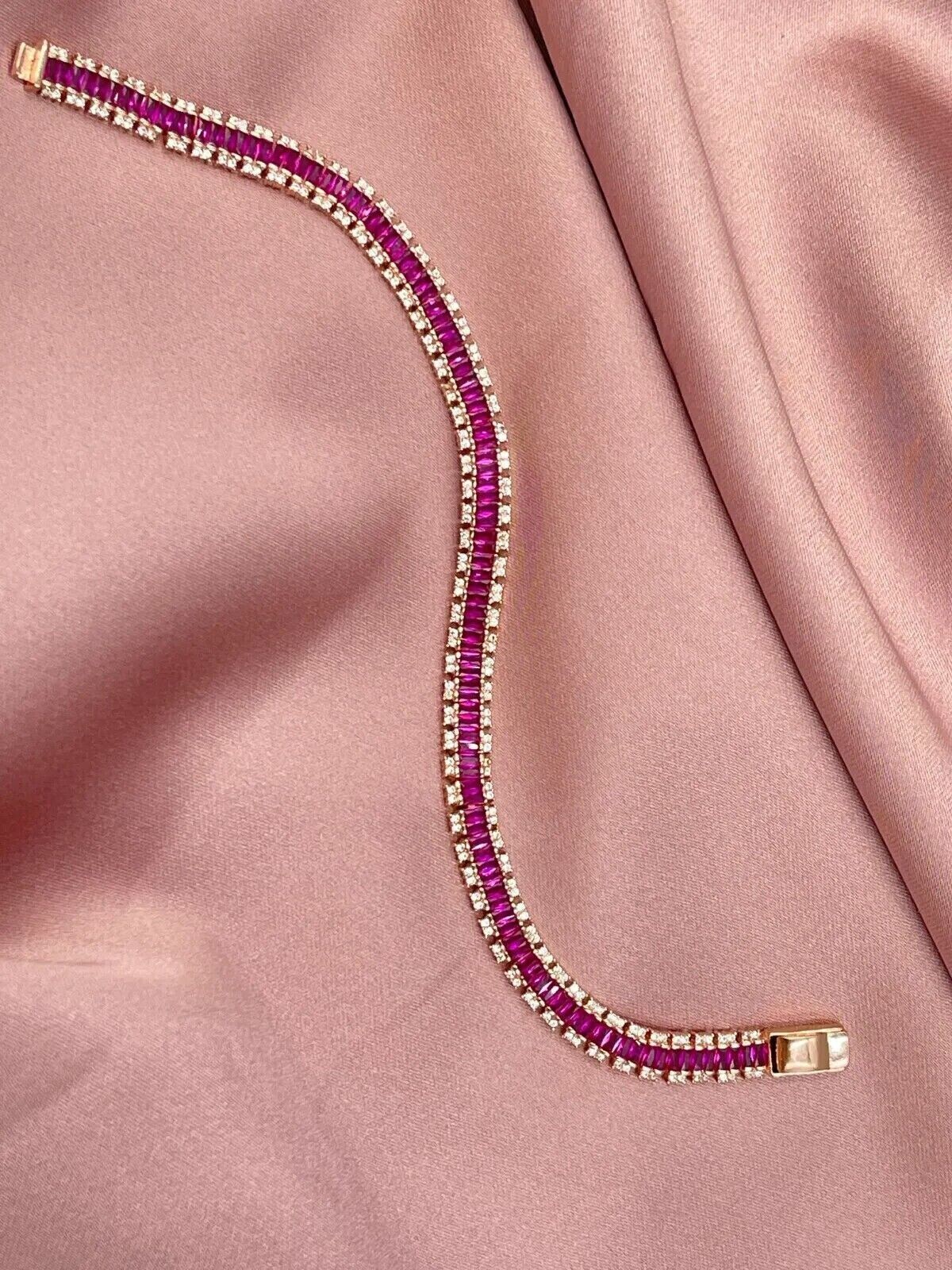 9Ct Baguette Cut Lab Created Ruby Diamond Tennis Bracelet 14K Yellow Gold Finish