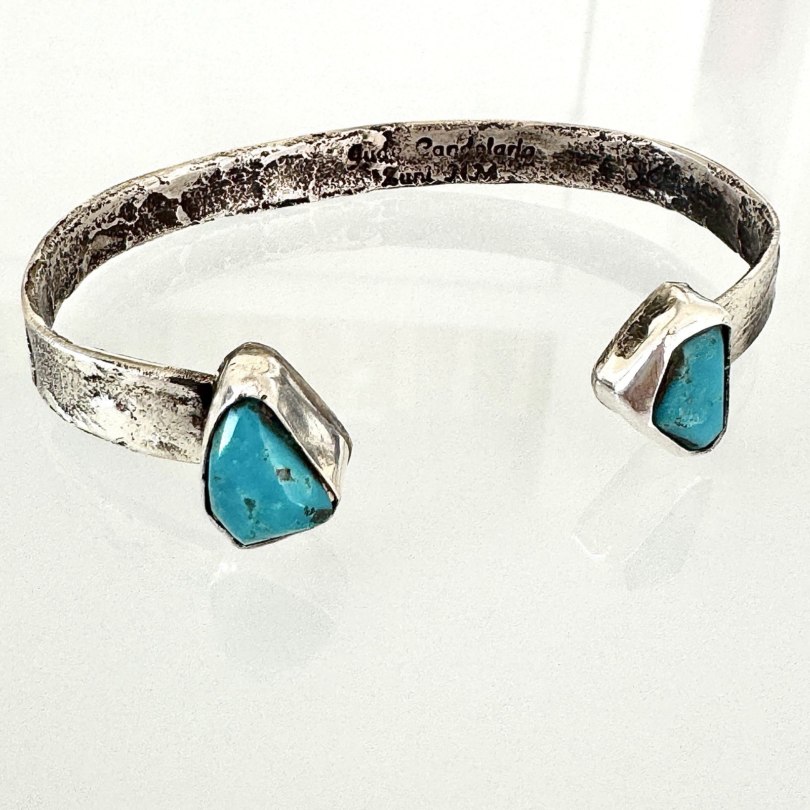 Navajo Reverse Cuff Bracelet Turquoise 6.5in Candalaria Sterling Modern Native