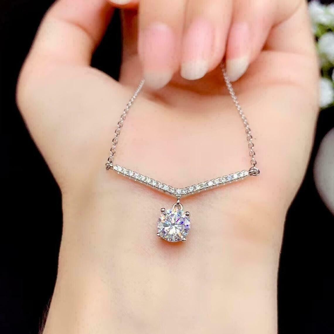 14K White Gold Finish 2Ct Round Cut Diamond Lab Created Pendant With Free Chain