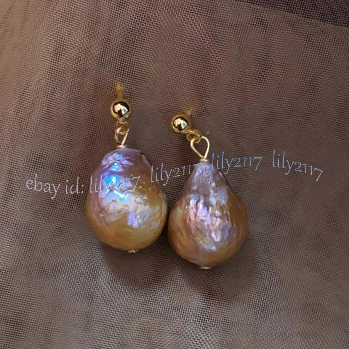 11-12mm Natural Purple Multicolor Baroque Keshi Edison Pearl Dangle Stud Earring