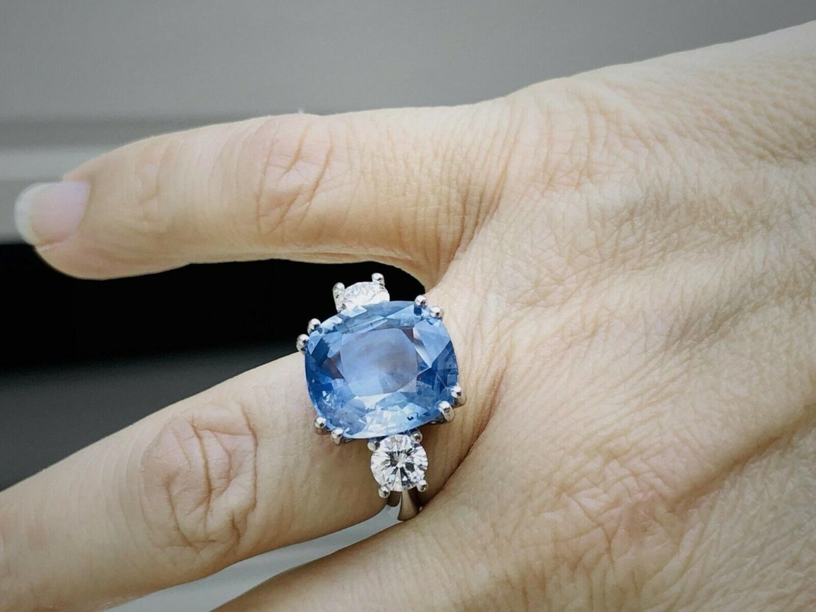 7.00 Ct Cushion Natural Sapphire Diamond Wedding Ring 14K Solid White Gold 8