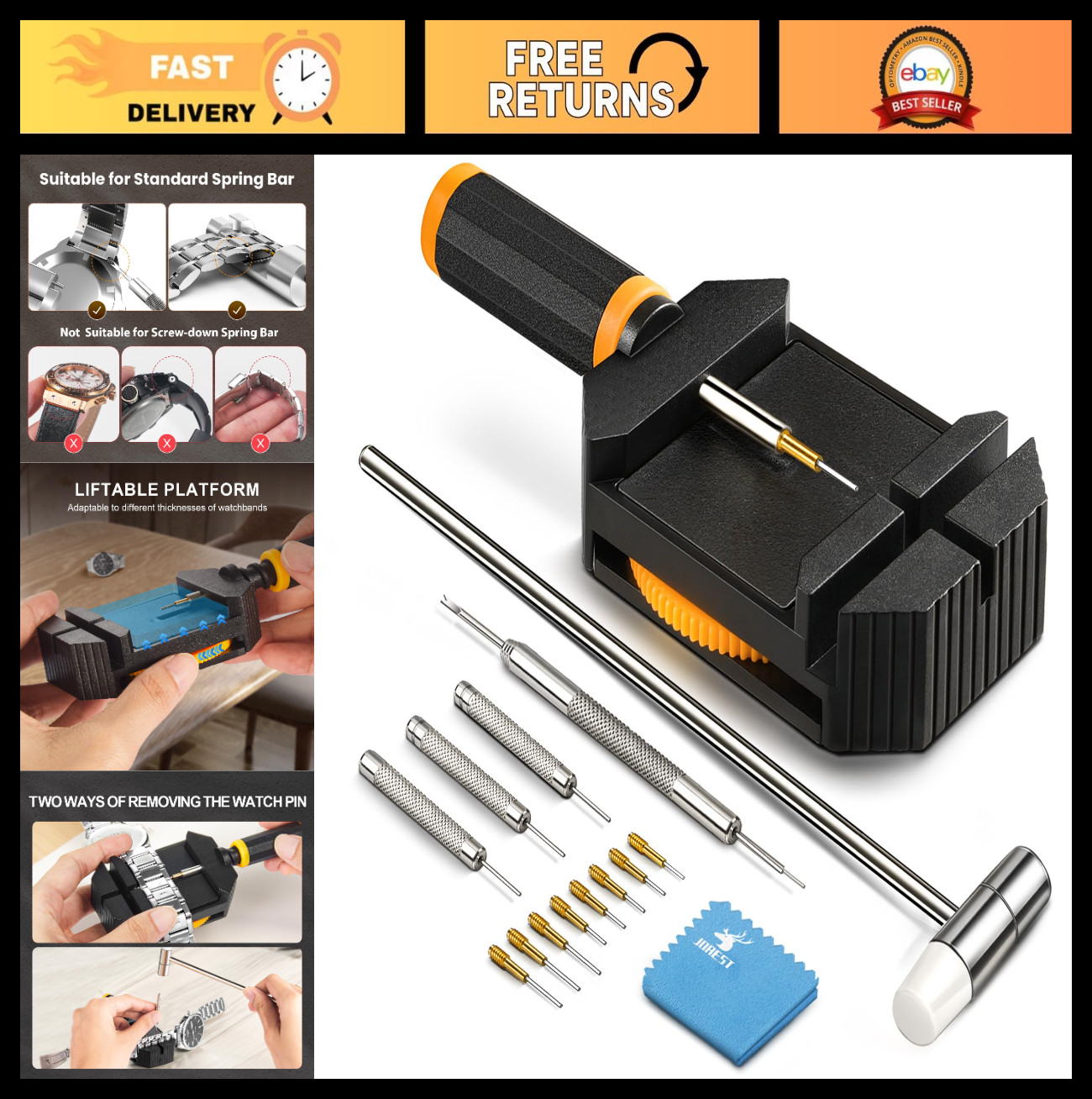 Watch Link Removal Kit – Bracelet Resizing Tool, Pin Remover & Hammer for Repair