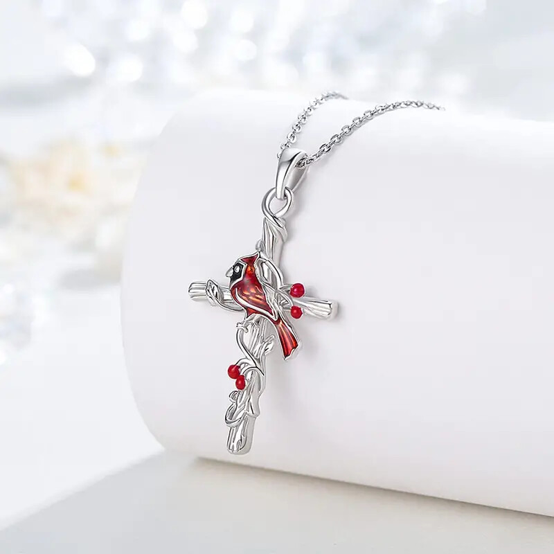 Trendy Red Bird Cross Necklace, For Ladies And Girls Birthday Christmas