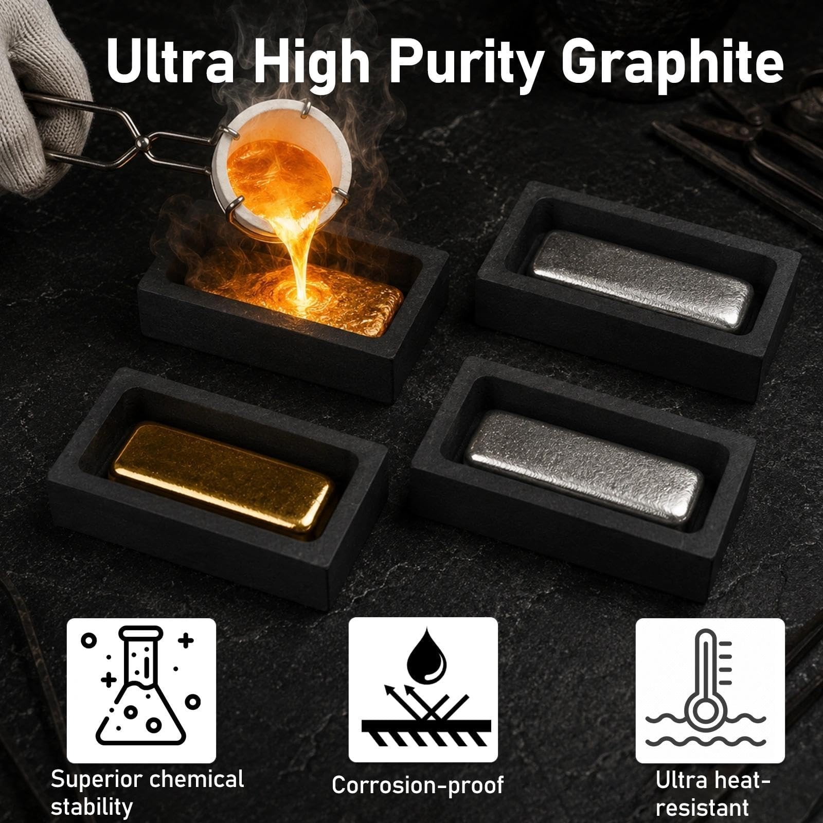 4 PCS High-Purity Graphite Molds for Metal Casting | Heat Resistant Up to 1800℃/