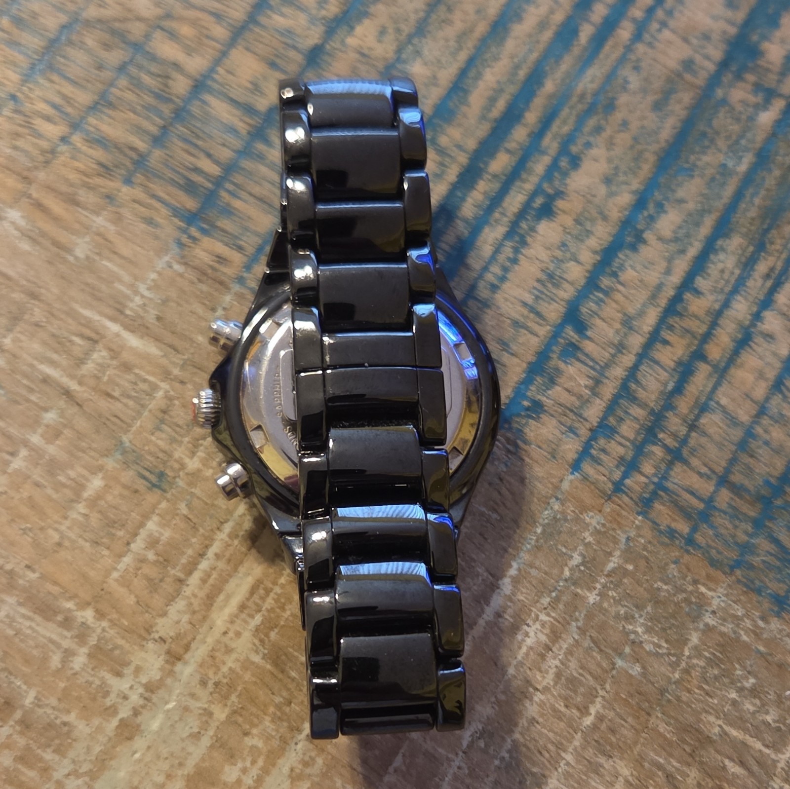 MICHELE Tahitian Black Ceramic Quartz Chronograph Date Diamond Bezel 50m 32mm