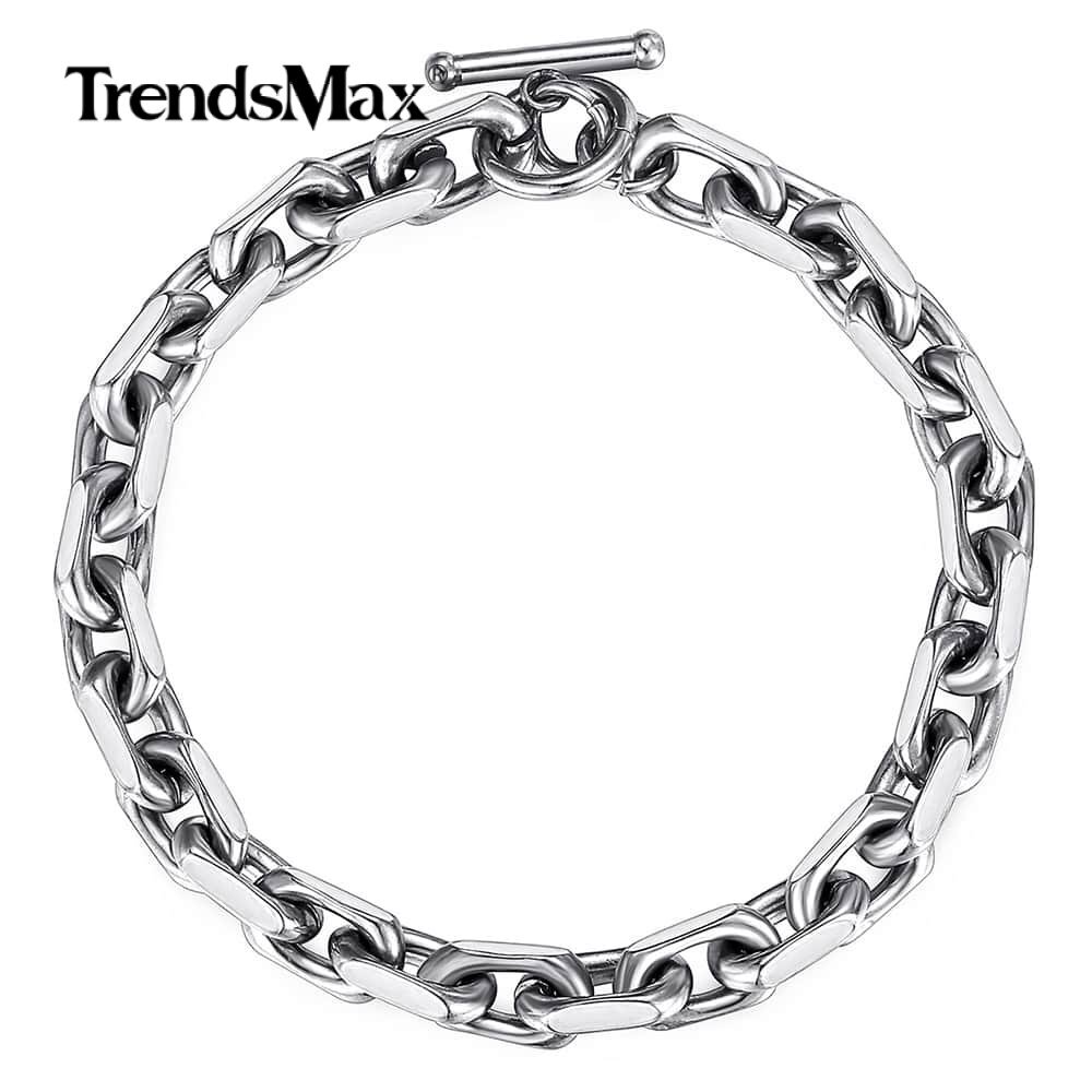 9mm 7-9″ Silver Stainless Steel Cable Link Bracelet Men Boys Chain TOGGLE Clasp