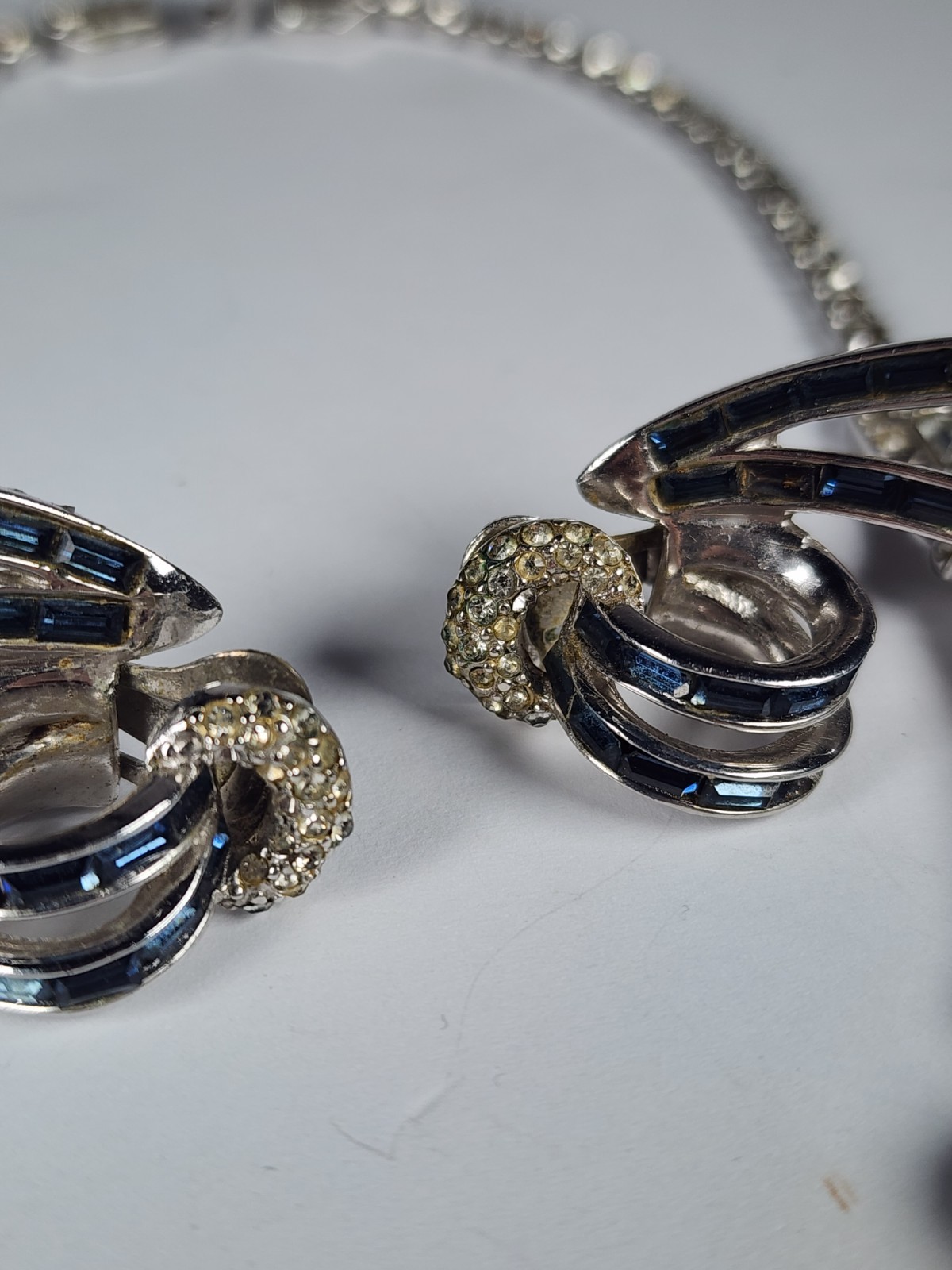 MARCEL BOUCHER SAPPHIRE BAGUETTE RHINESTONE ‘OPENING NIGHT’ POM POM NECKLACE SET