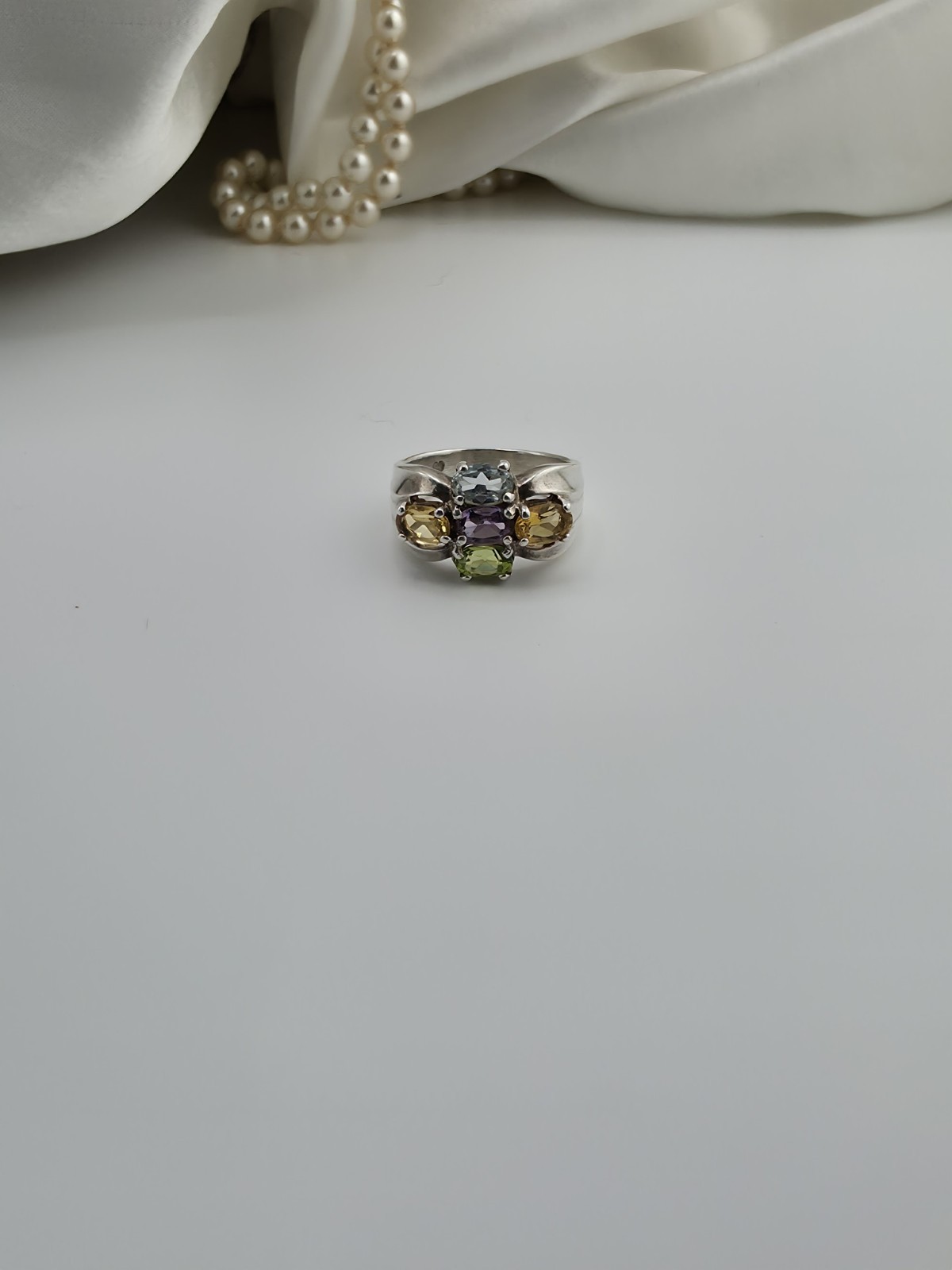 Vintage Sterling Silver 5 Gemstone Cluster Ring Amethyst Peridot Citrine Sz 7.5