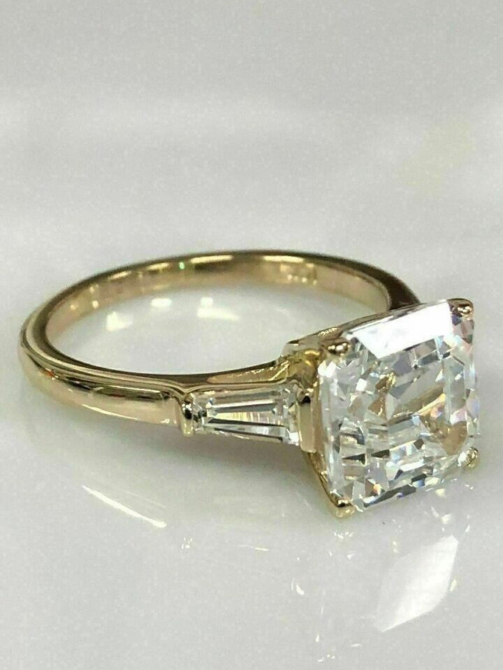 3Ct Asscher Cut Lab-Created Diamond Solitaire Women’s Ring 14k Yellow Gold Over