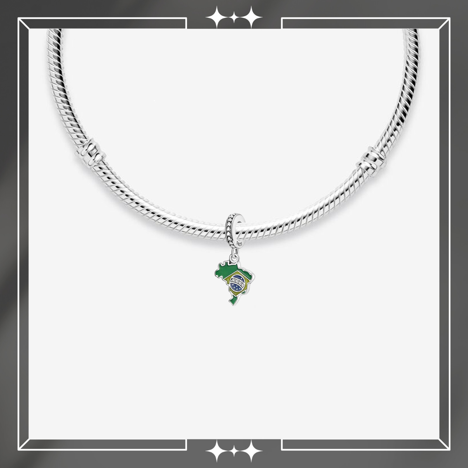 Brazil Map Dangle Charm For Bracelet, Brazil Map Charm, Country Charm
