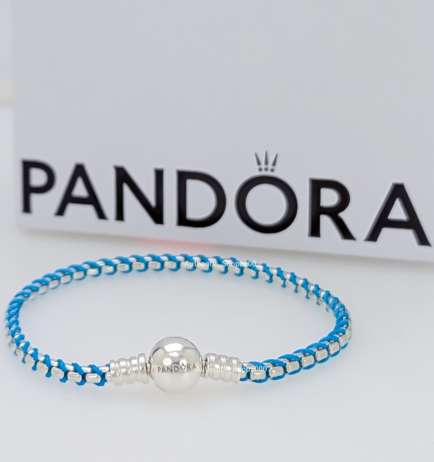 NEW 100% Authentic PANDORA 925 Blue Cord Snake Chain Charm Bracelet 593816C01