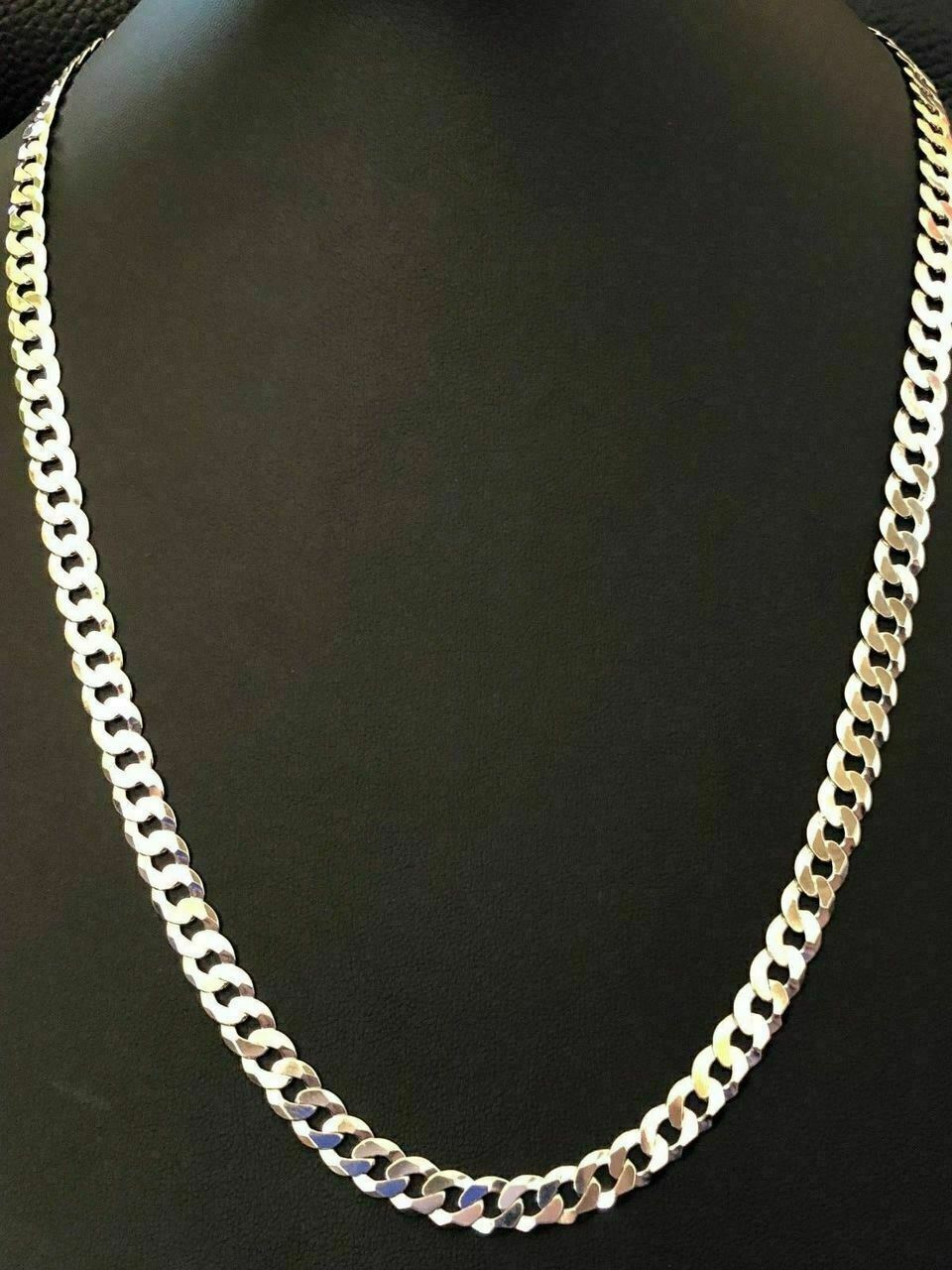 Shiny 7mm Flat Curb Miami Cuban Chain Solid 925 Sterling Silver ITALY MADE