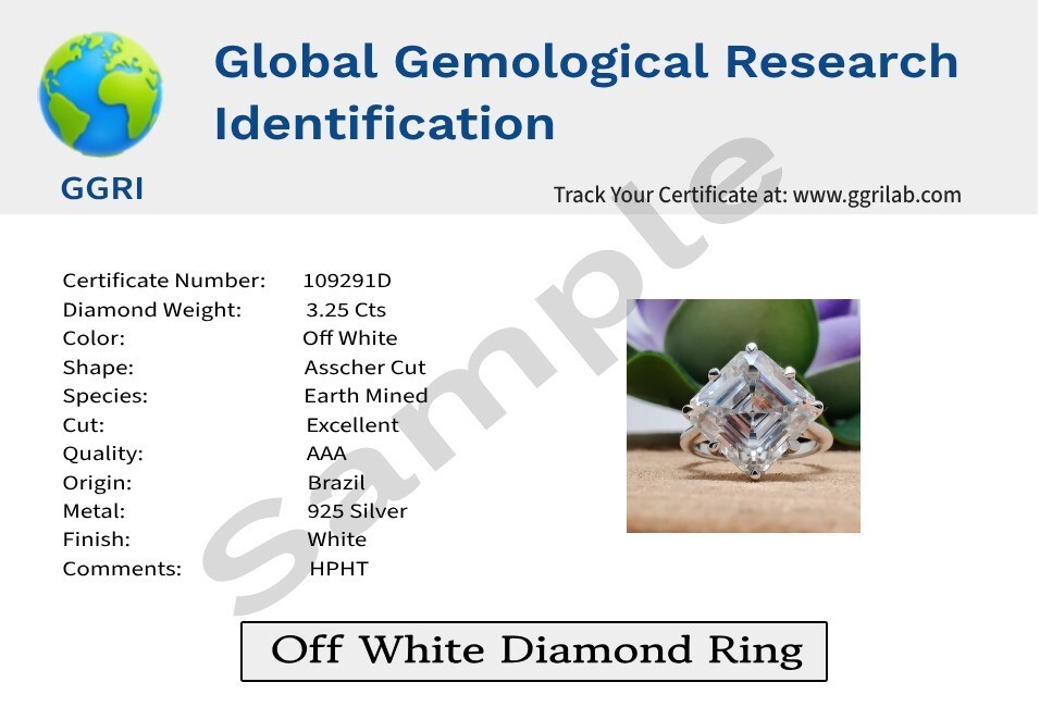 12 Ct Certified Treated Off White Diamond Solitaire Ring, 925 Sterling Silver