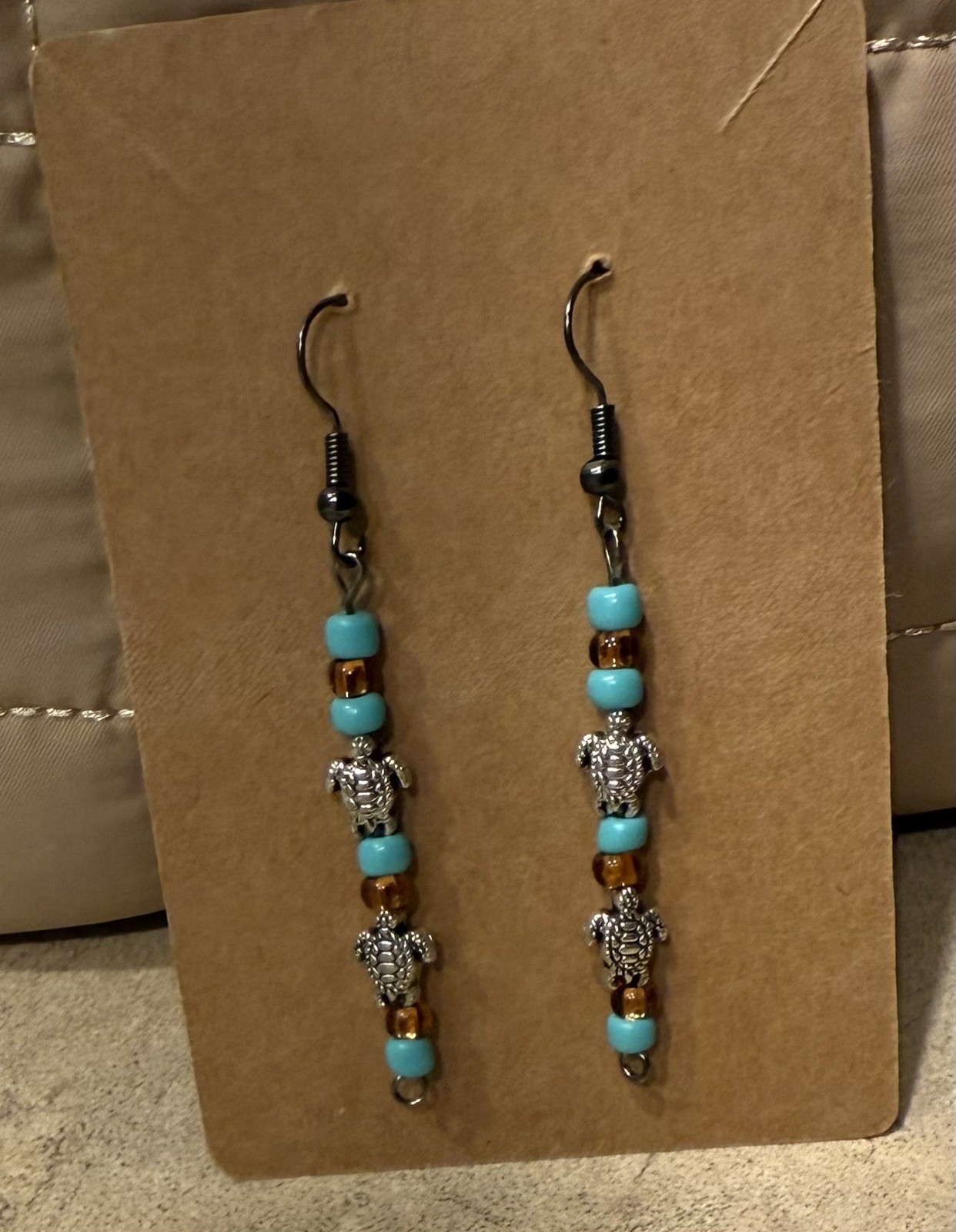 Turtle Earrings Woman’s Earrings Beaded Dangle Earrings