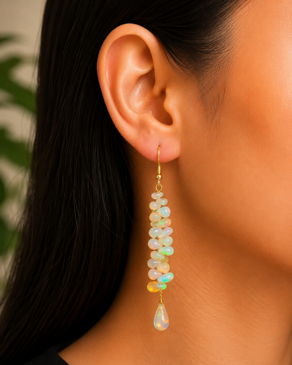 Natural Opal Gemstone Dangle Earring, Multifire Opal Drops Beads Earrings