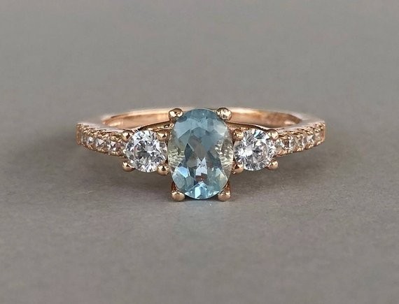 Pretty Engagement Ring 2Ct Oval Cut Simulated Aquamarine In 14k Rose Gold Plated