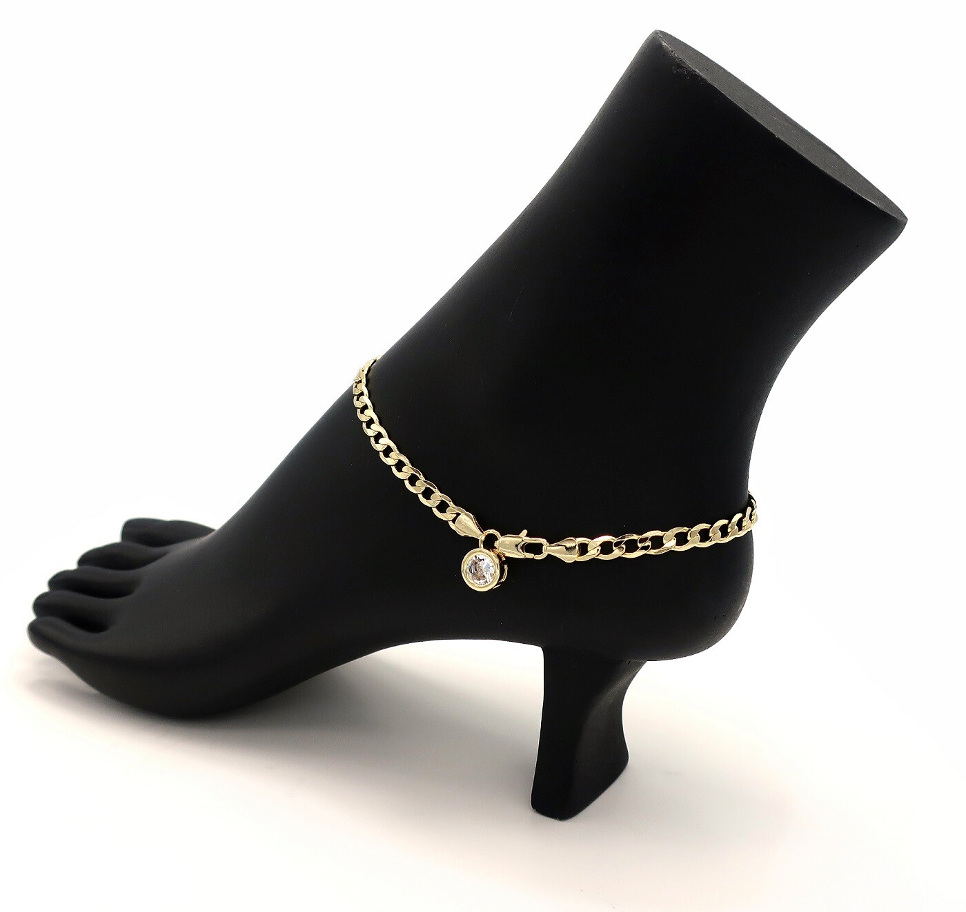 10″ ITALIAN CUBAN LINK CHAIN ANKLET 5mm CUBIC ZIRCONIA BRACELET 14K GOLD PLATED