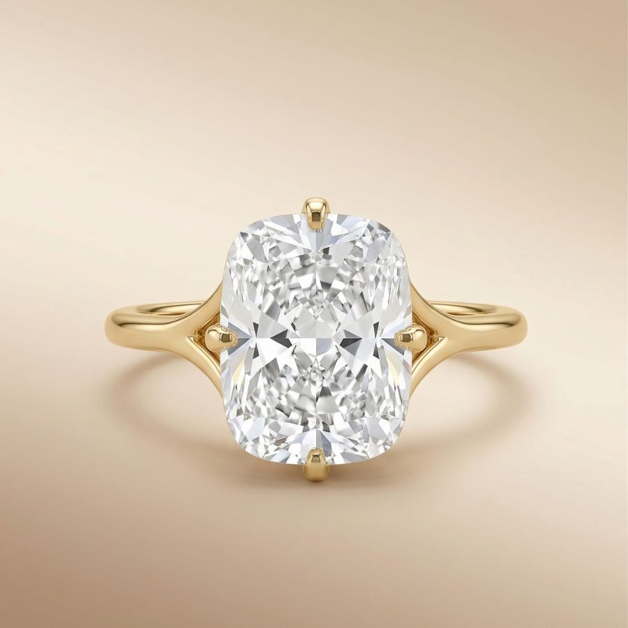 4.00Ct Cushion-Cut VS1 Lab Grown Diamond Wedding Engagement Ring 14k Yellow Gold