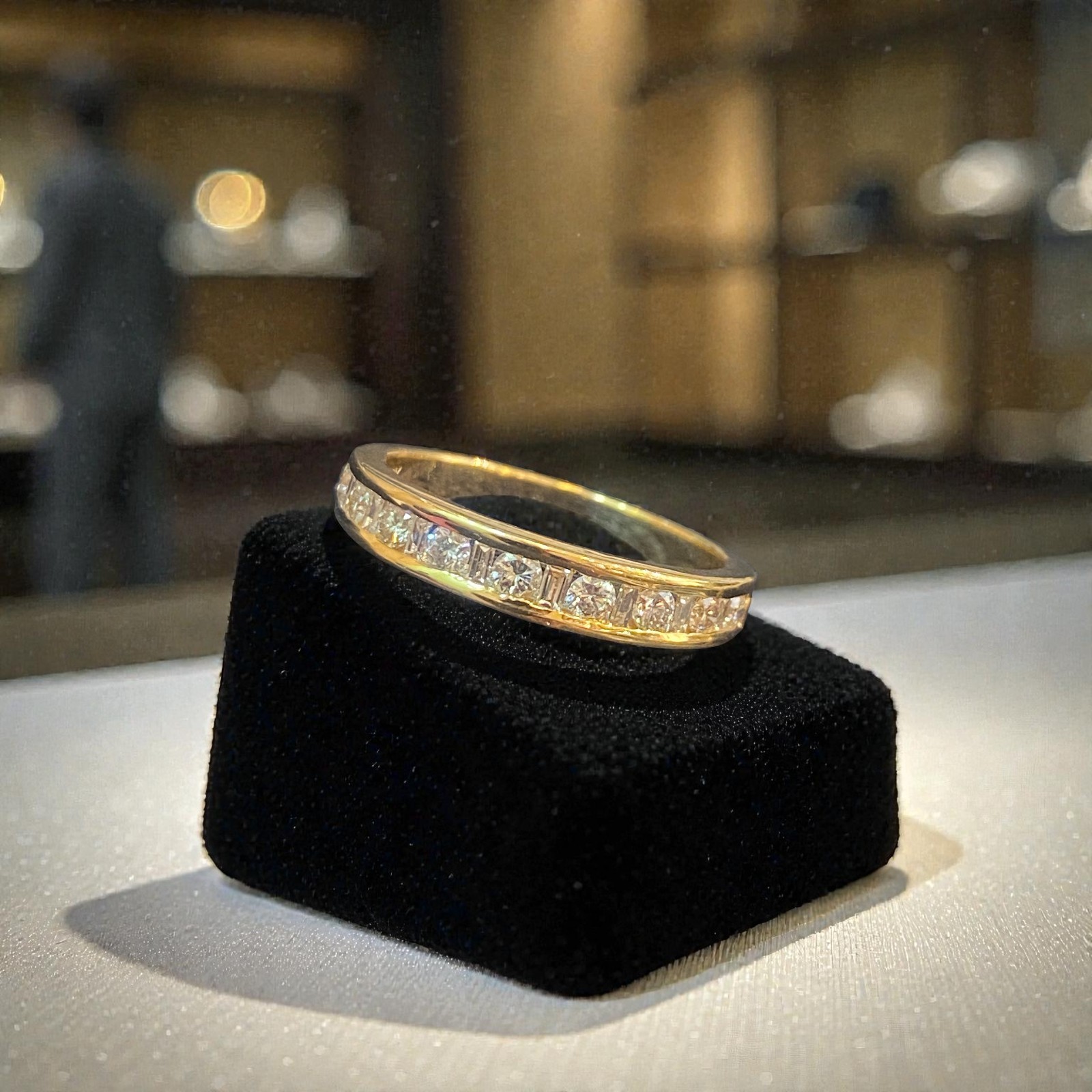 Pave 0.49 TCW Round Baguette Cut Natural Diamonds Anniversary Band Ring 18K Gold