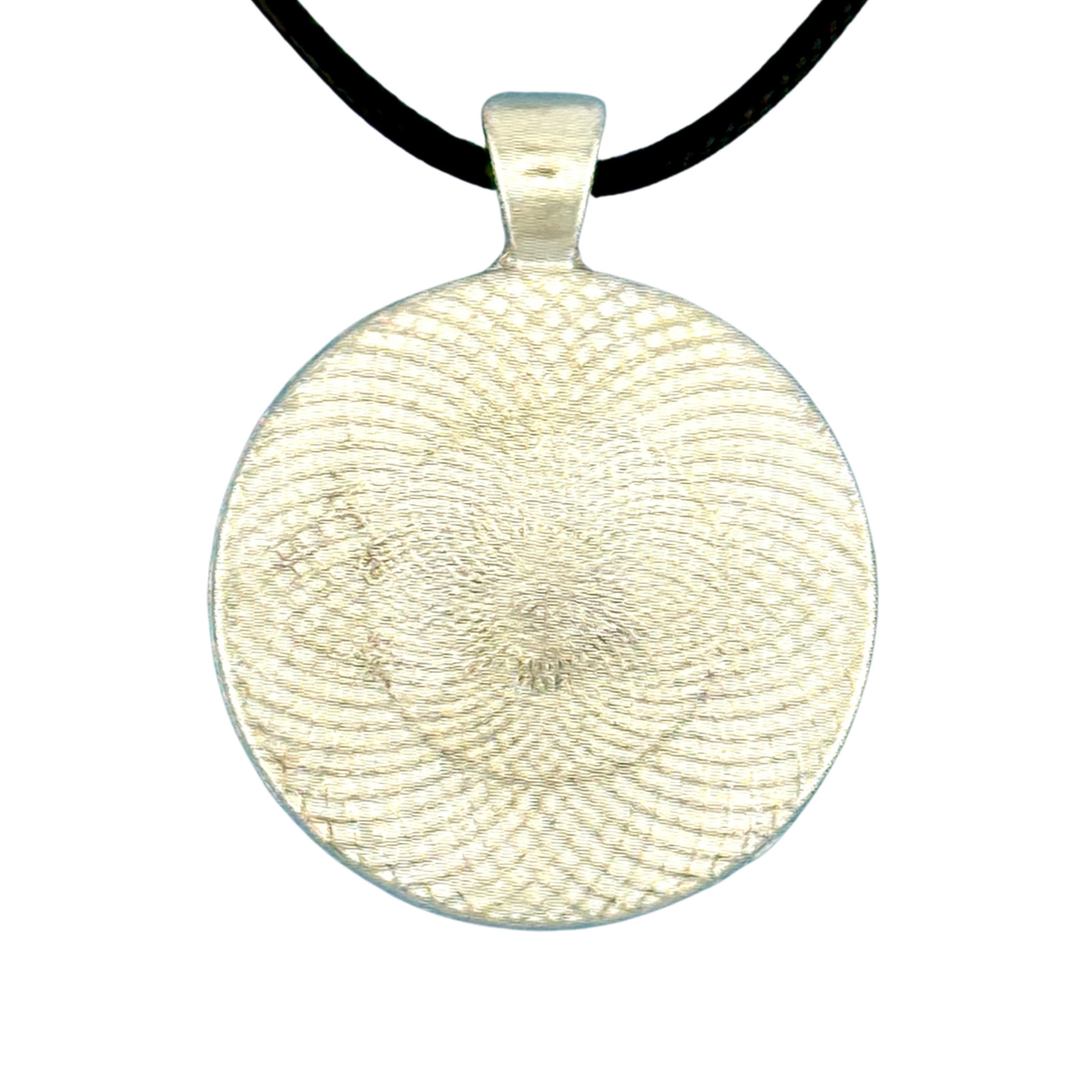 Pendant Necklace Handmade “Alaska Waters” Silver Bezel 30mm Black Cord