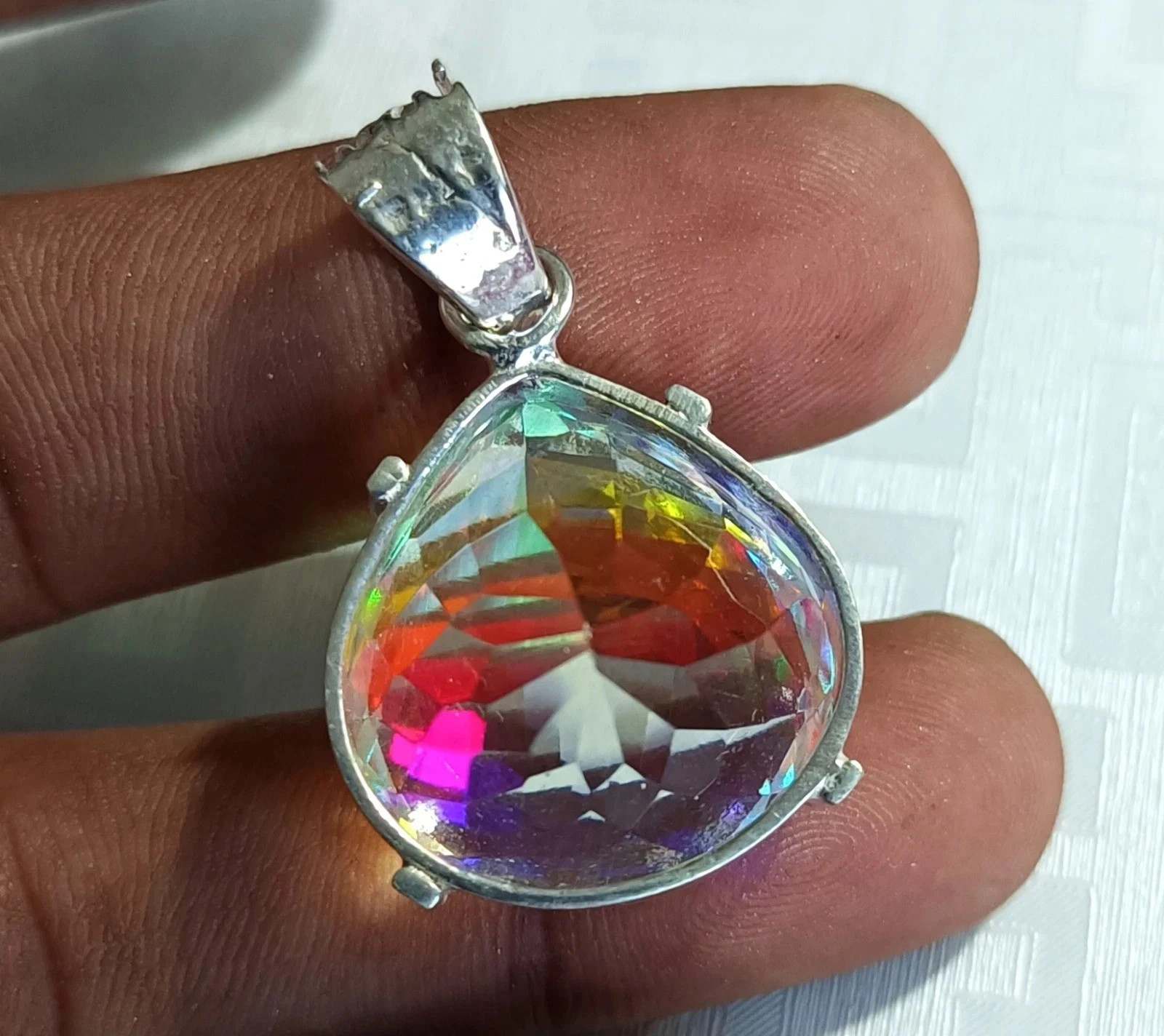 A+ Natural Mystic Topaz Pear Cut Rainbow Pendant 82.60 Ct MR Gems Certified T02