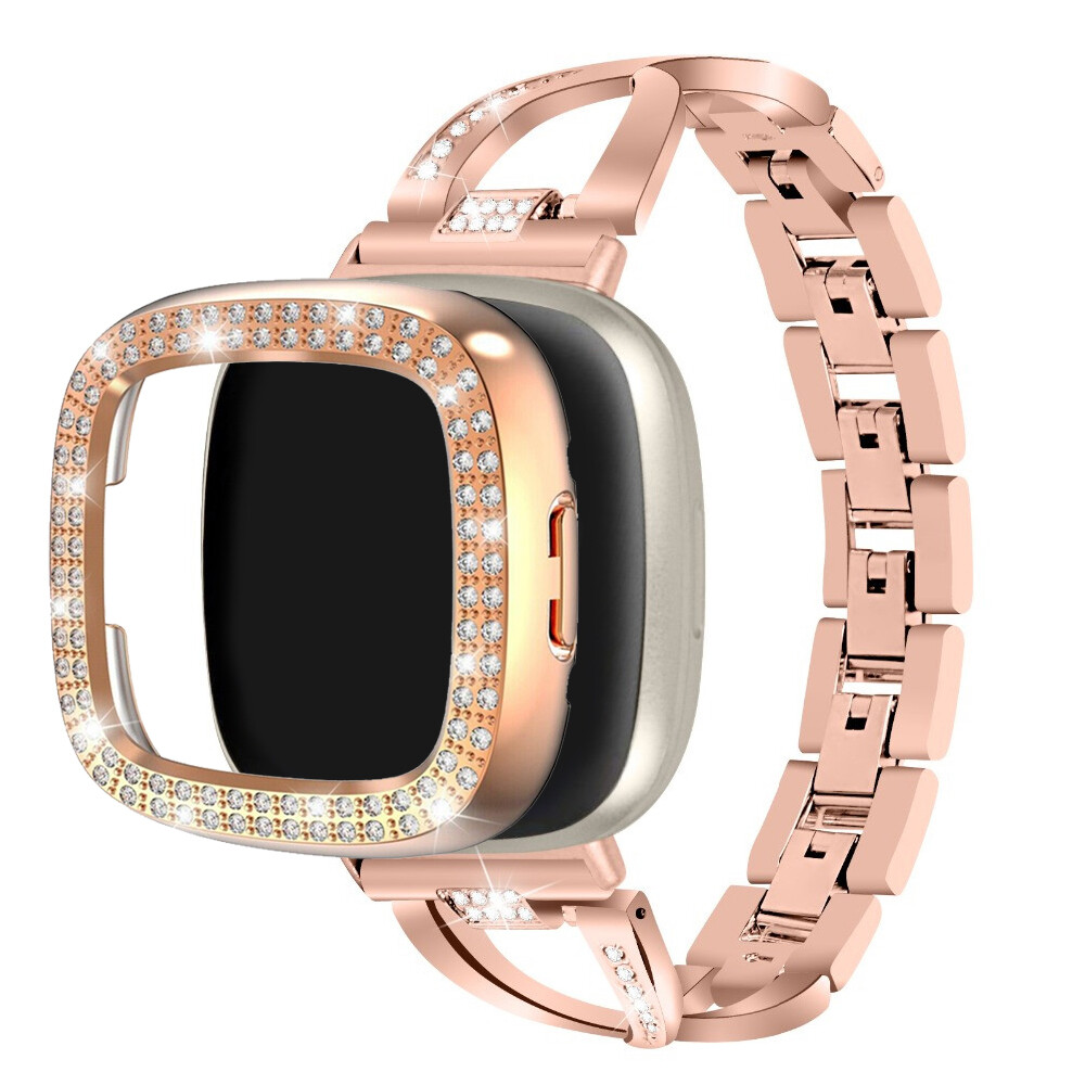 Strap +Bling Diamond Case for Fitbit Versa 4 3 /Sense 1 2 Bling Metal Watch Band