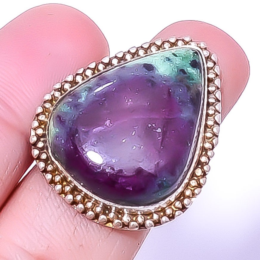 Ruby With Zoisite – Longido Mines 925 Silver Handmade Ring s.8 A364