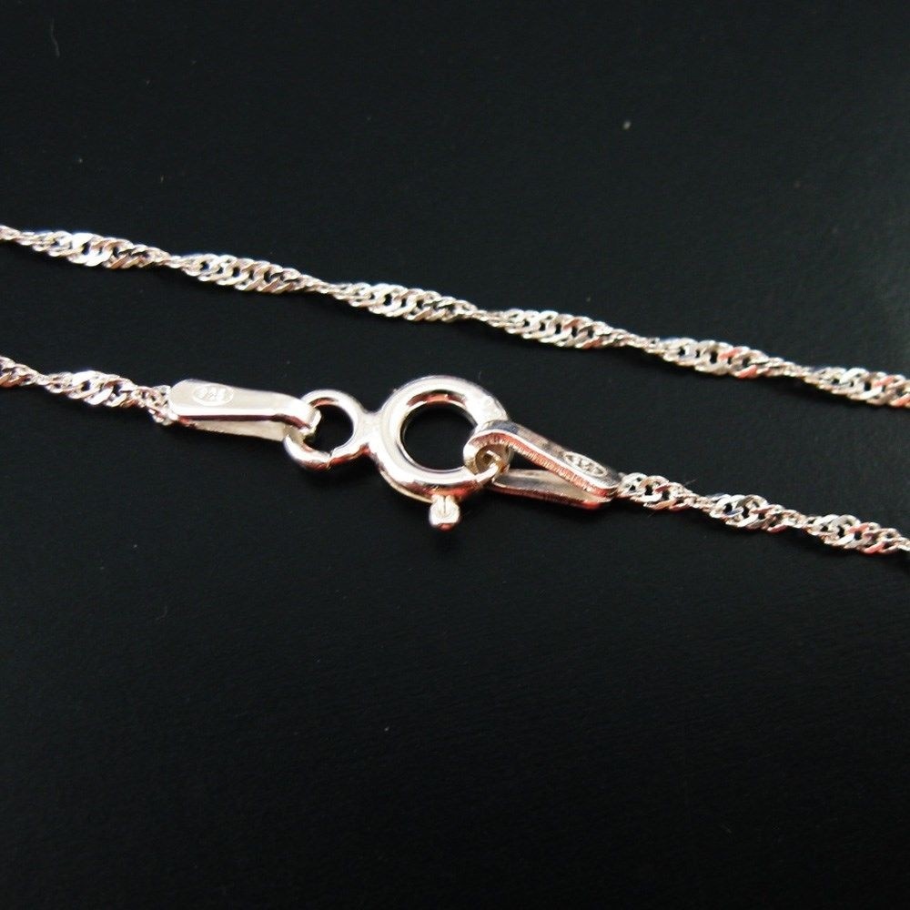 925 Sterling Silver Chain Necklace-Singapore chain-Finished ,Ready to Wear-1mm