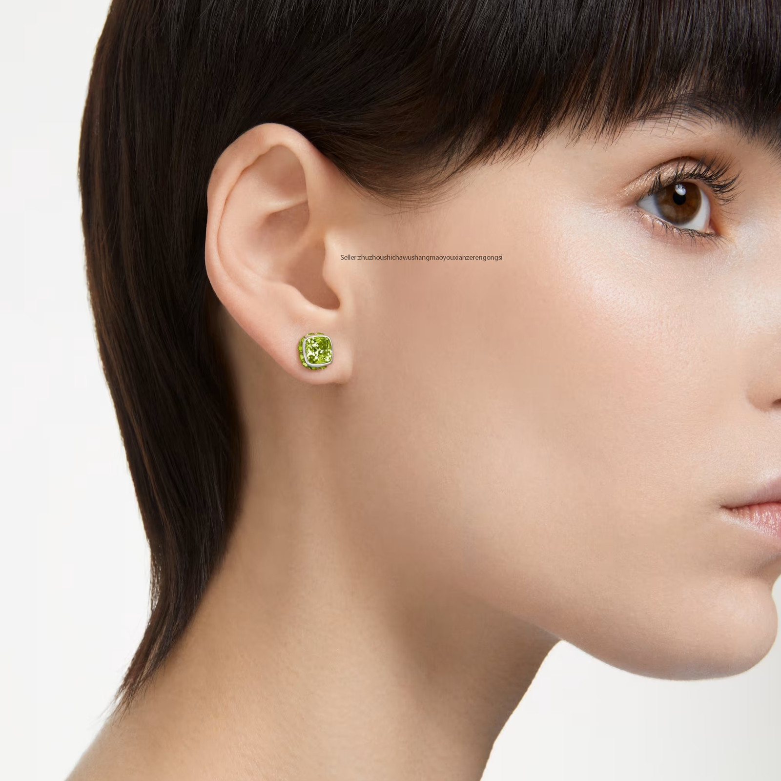 Birthstone Green Rhodium Plated Stud Earrings Square Cut August New