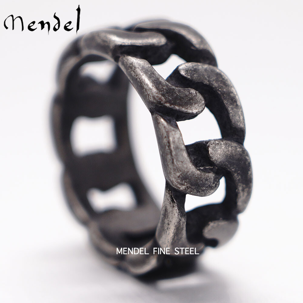 MENDEL Mens Stainless Steel Biker Miami Cuban link Band Ring for Men Size 7-15