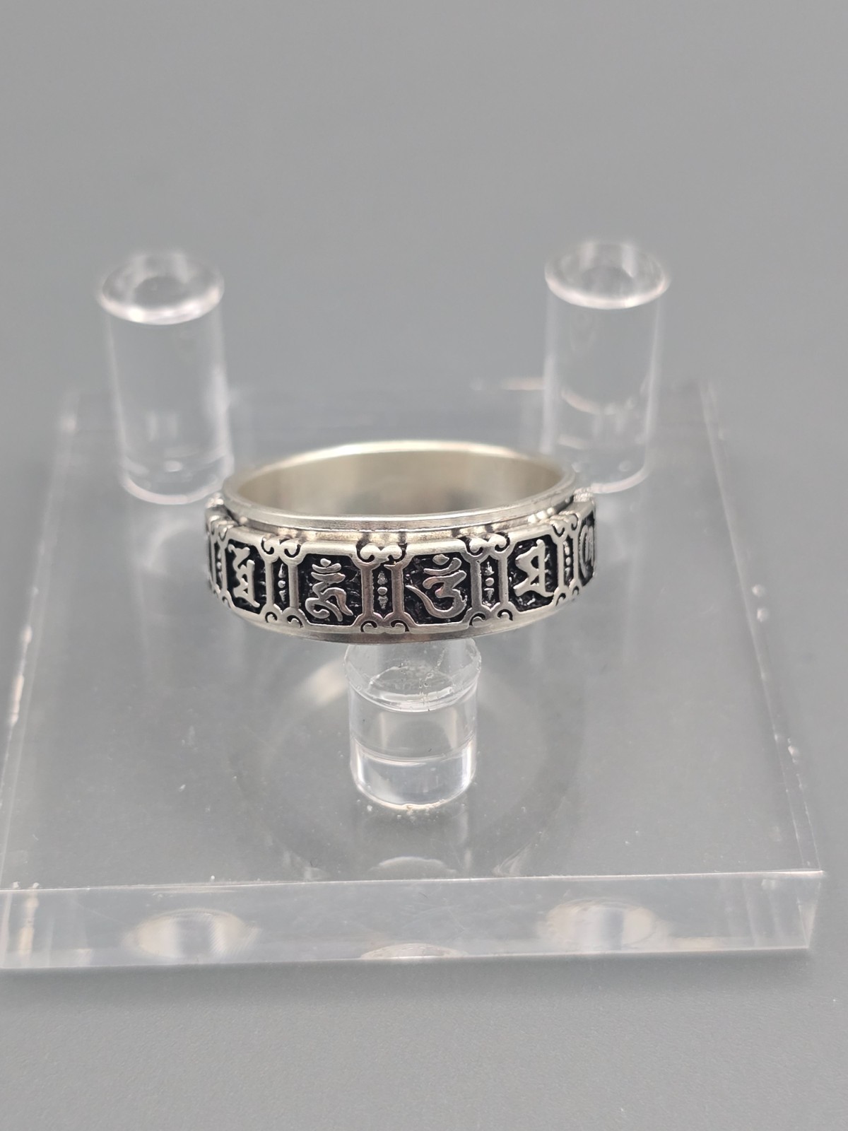 S925 Sterling Silver Tibetan Mantra Script Spinner Ring