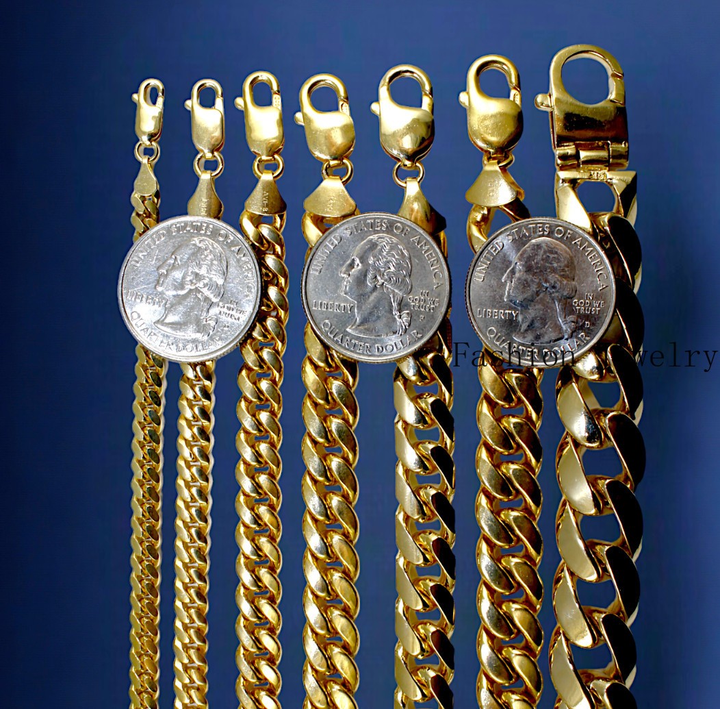 14K Yellow Gold SOLID Miami Cuban Necklace Bracelet Chain 2mm-12mm 7″-30″