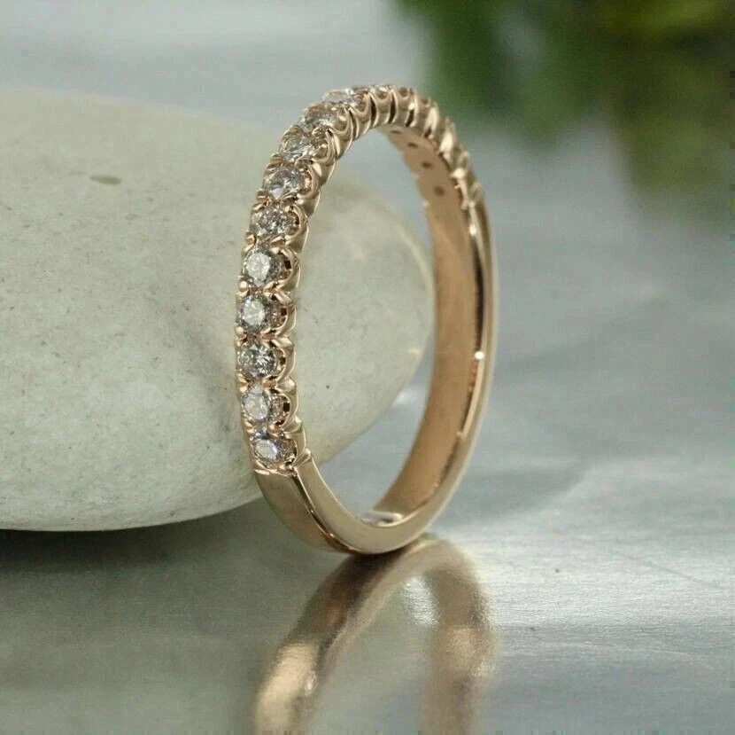 2.00 Ct Round Cut Natural Diamond Half Eternity Wedding Band 14K Yellow Gold 5 6