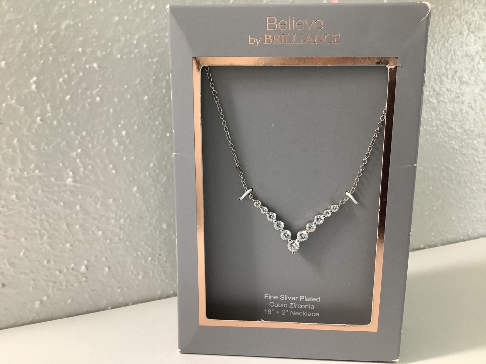 Fine Silver Plated Cubic Zirconia 18”+2” Necklace for Formal Wear