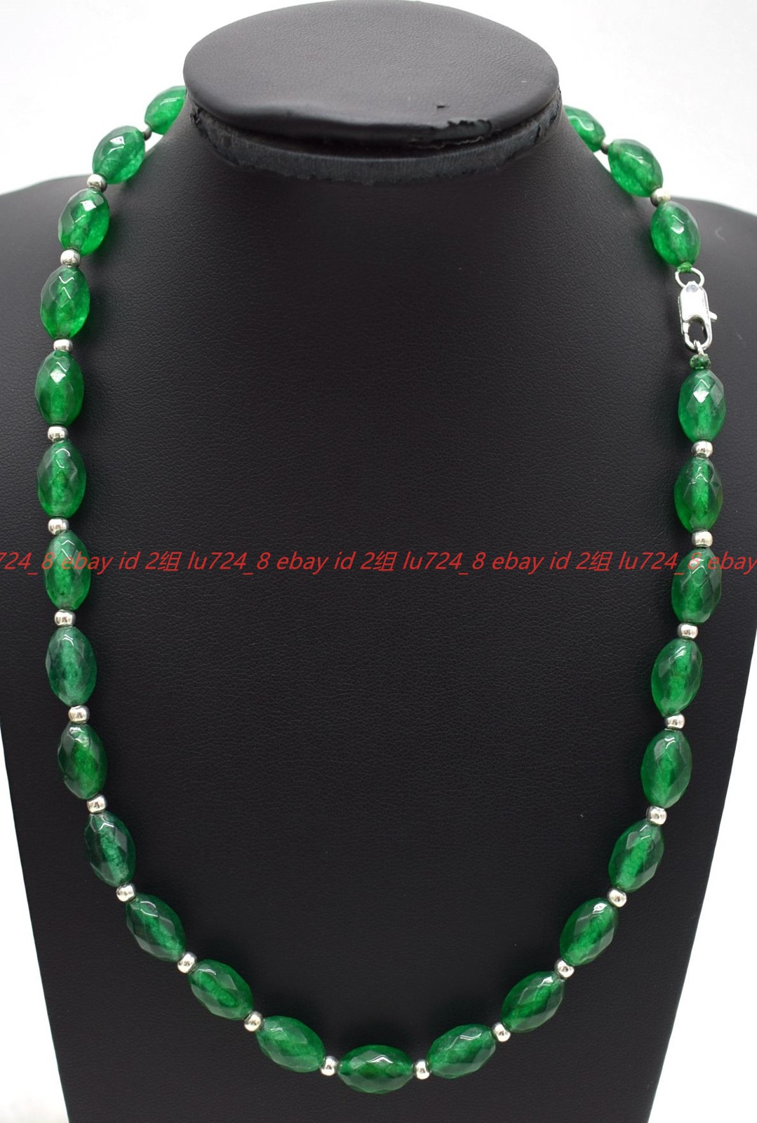 Handmade Natural 8x10mm Faceted Green Jade Gemstone Rice Beads Necklace 16-36in