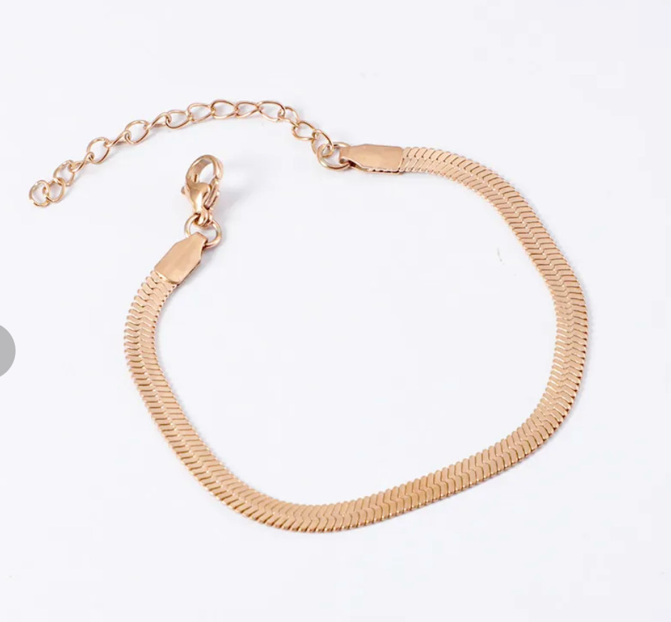 Minimalist Herringbone Chain Bracelet Stainless Steel in Silver, Rose, or Gold