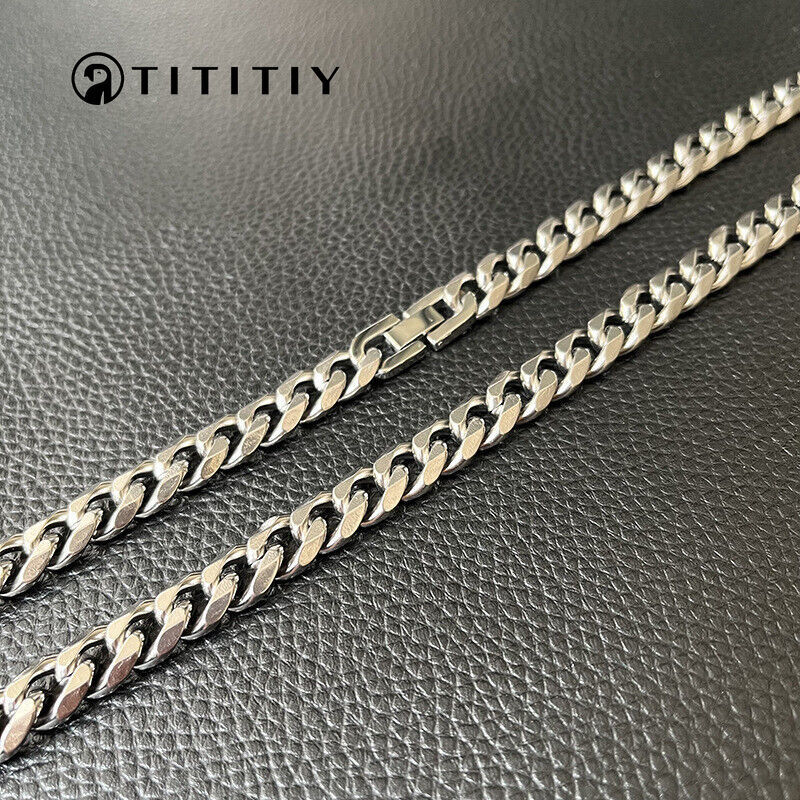 Pure Titanium 10.5mm Cuban Chain Necklace Hand Polished Surface Thickened 25.6″