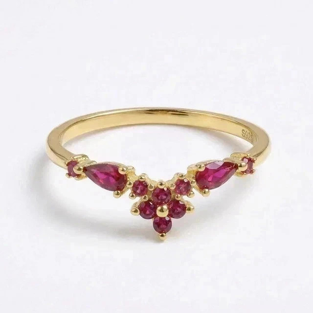Lab Created Red Ruby 2 Ct Round Cut Women Engagement Ring 14K Yellow Gold Plated