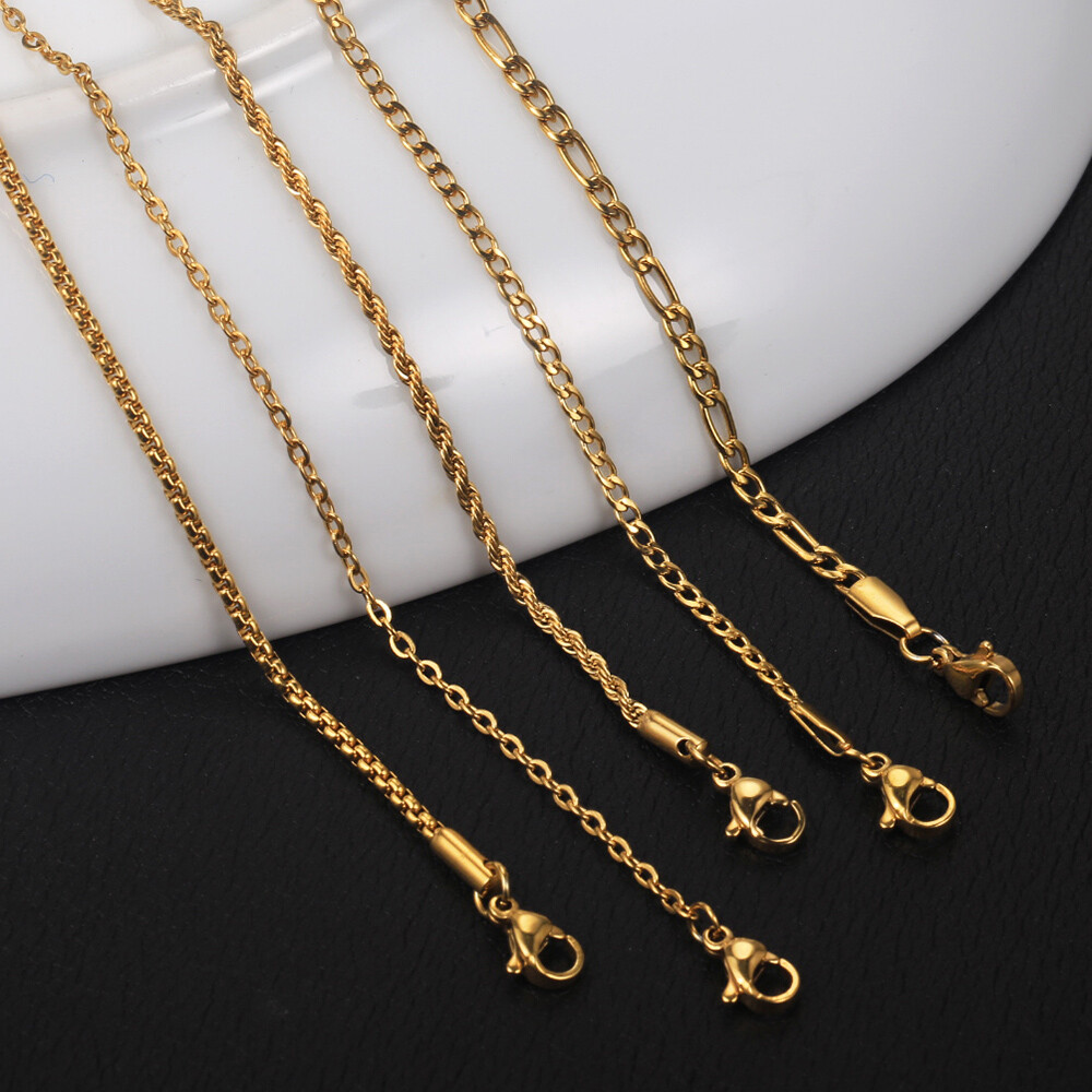 2 mm/3mm Men Women Chain Necklace Gold Stainless Steel Curb Figaro Box Rope