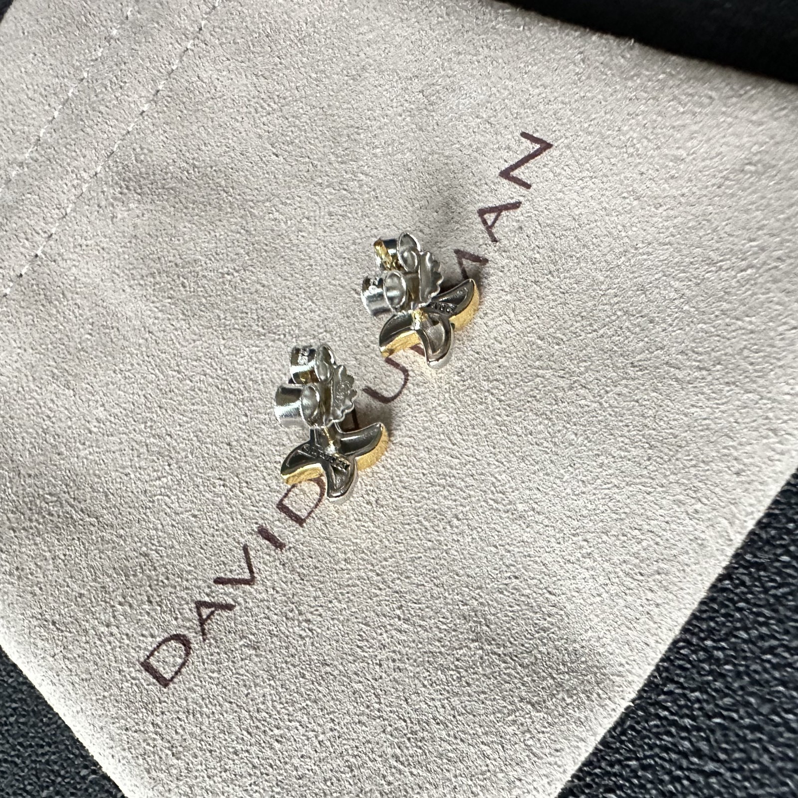 David Yurman Crossover X Stud Earrings 925Silver 18K Gold Two Tone Twisted Cable