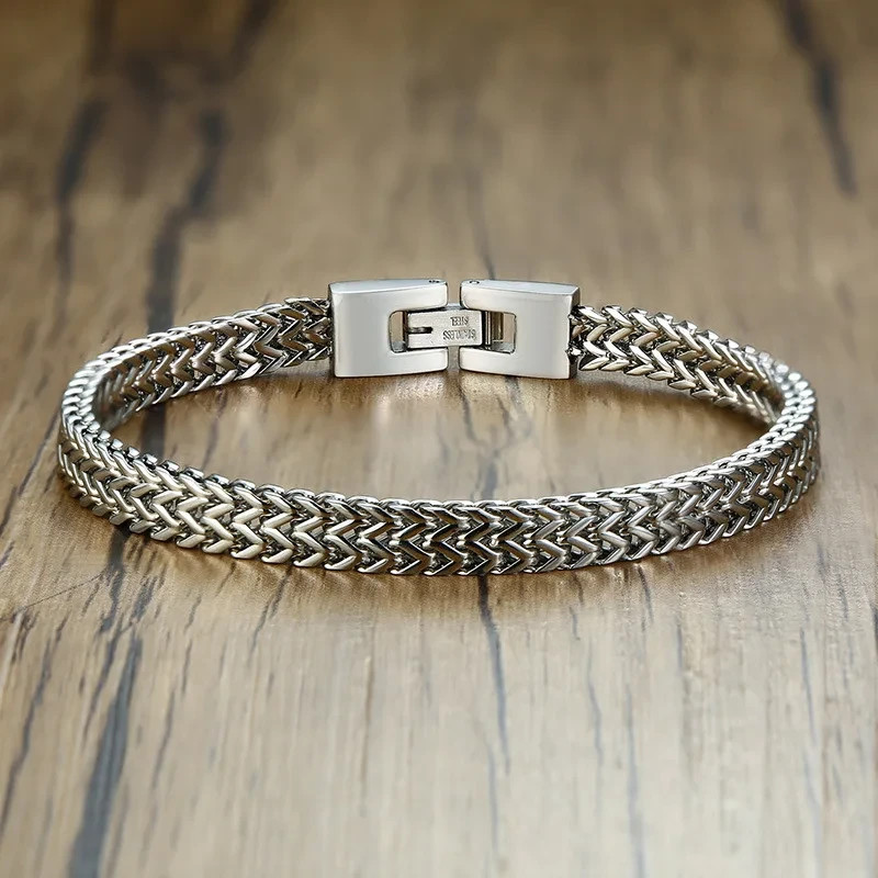 Men Double Link Chain Bracelet Polish Color Stainless Steel Punk Biker Jewelry