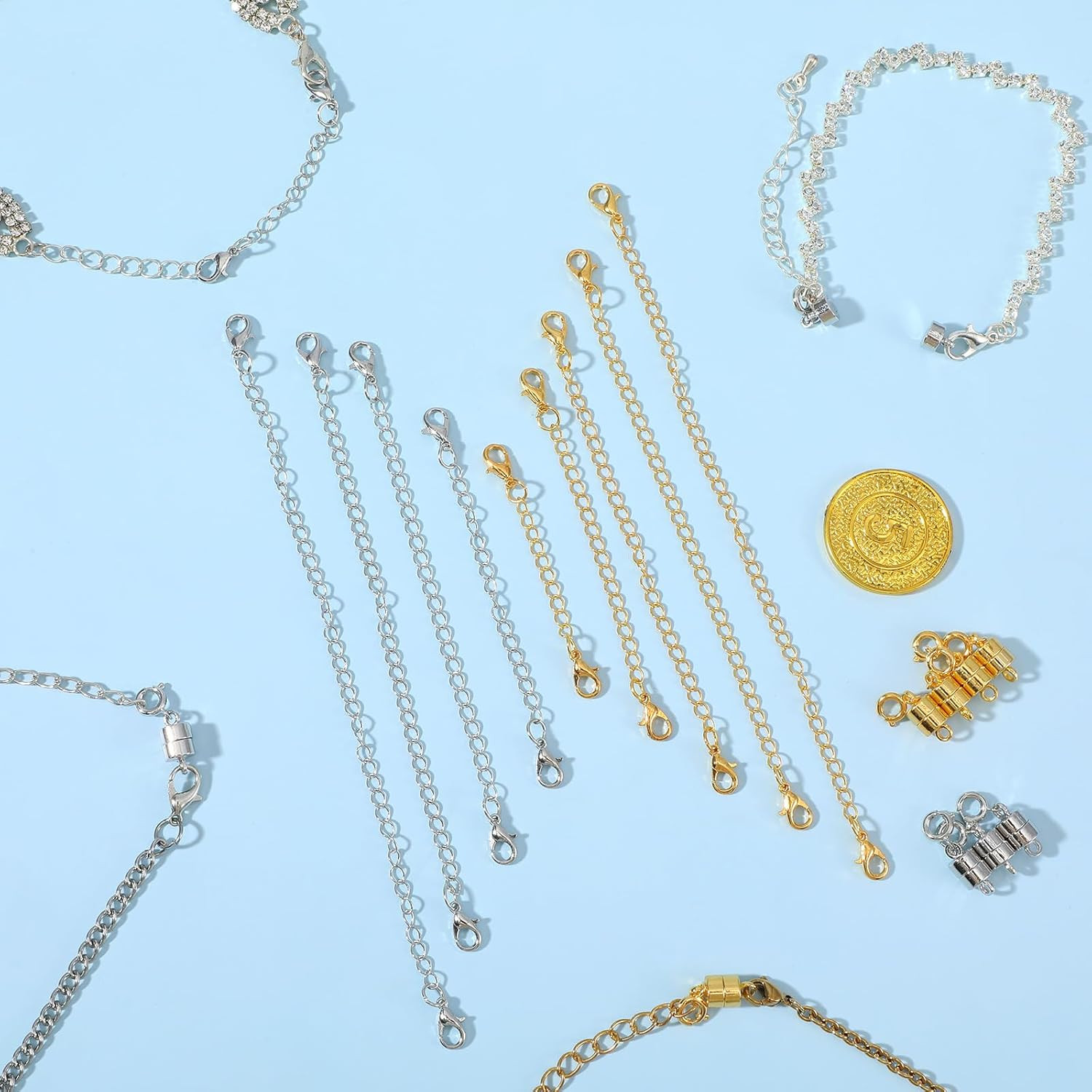 20pcs Necklace Extender & Magnetic Clasp Set Gold and Silver Chain Extenders wi