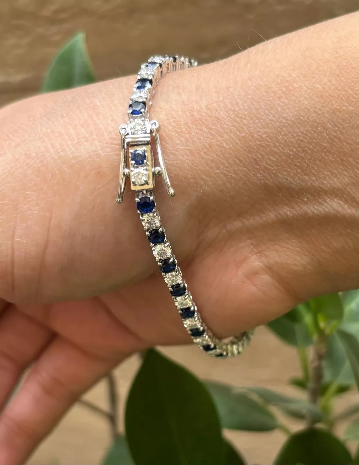 12.00 Ct Round Cut Natural Sapphire Diamond Bracelet 14K White Gold 7.5 Inch