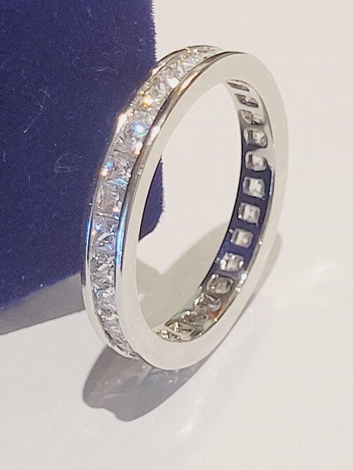 CLEARANCE Princess cut LC Moissanite Eternity Band Wedding Ring 925 Sterling