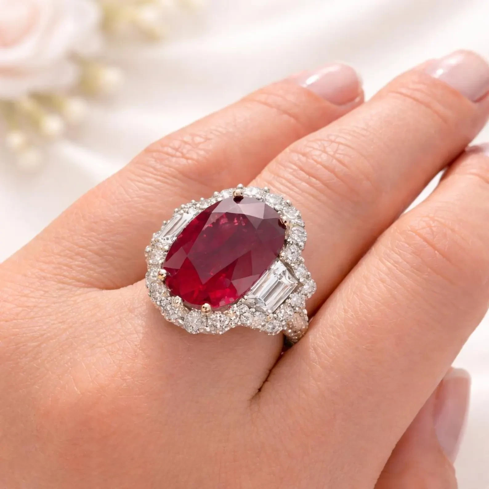 6.00 Ct Oval Cut Natural Ruby Diamond Engagement Ring 14K Solid White Gold 8