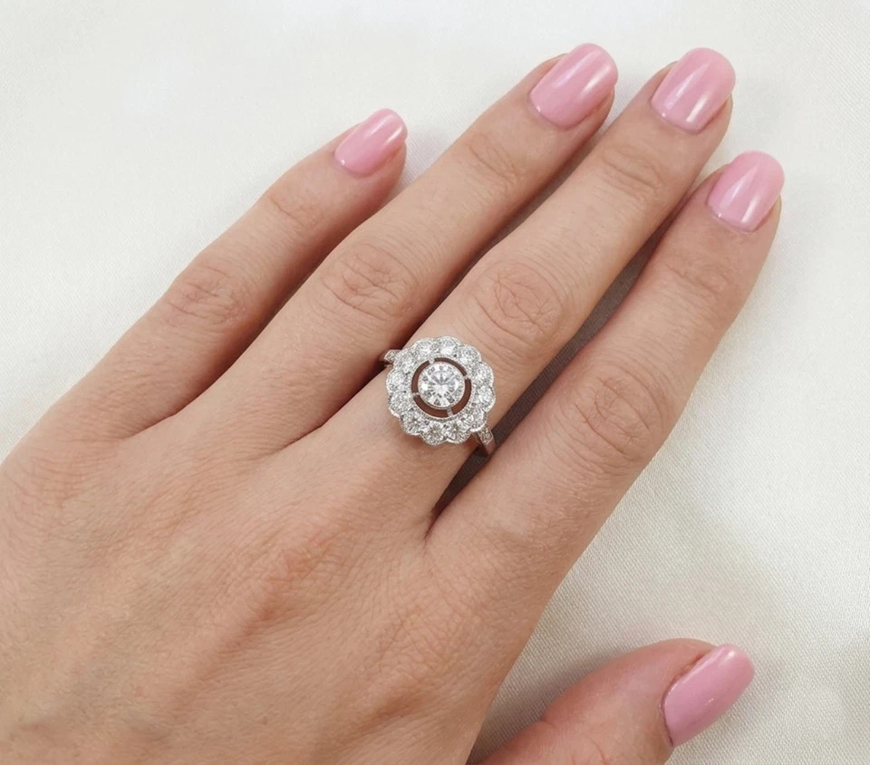 2.00Ct Round Cut Lab Created Moissanite Art Deco Ring 14K White Gold Plated