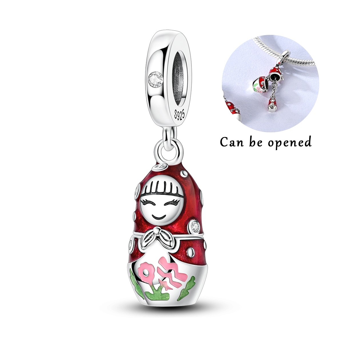 MULA 925 Sterling Silver DIY Charm Cleart AAA CZ Doll Pendant for Women Bracelet