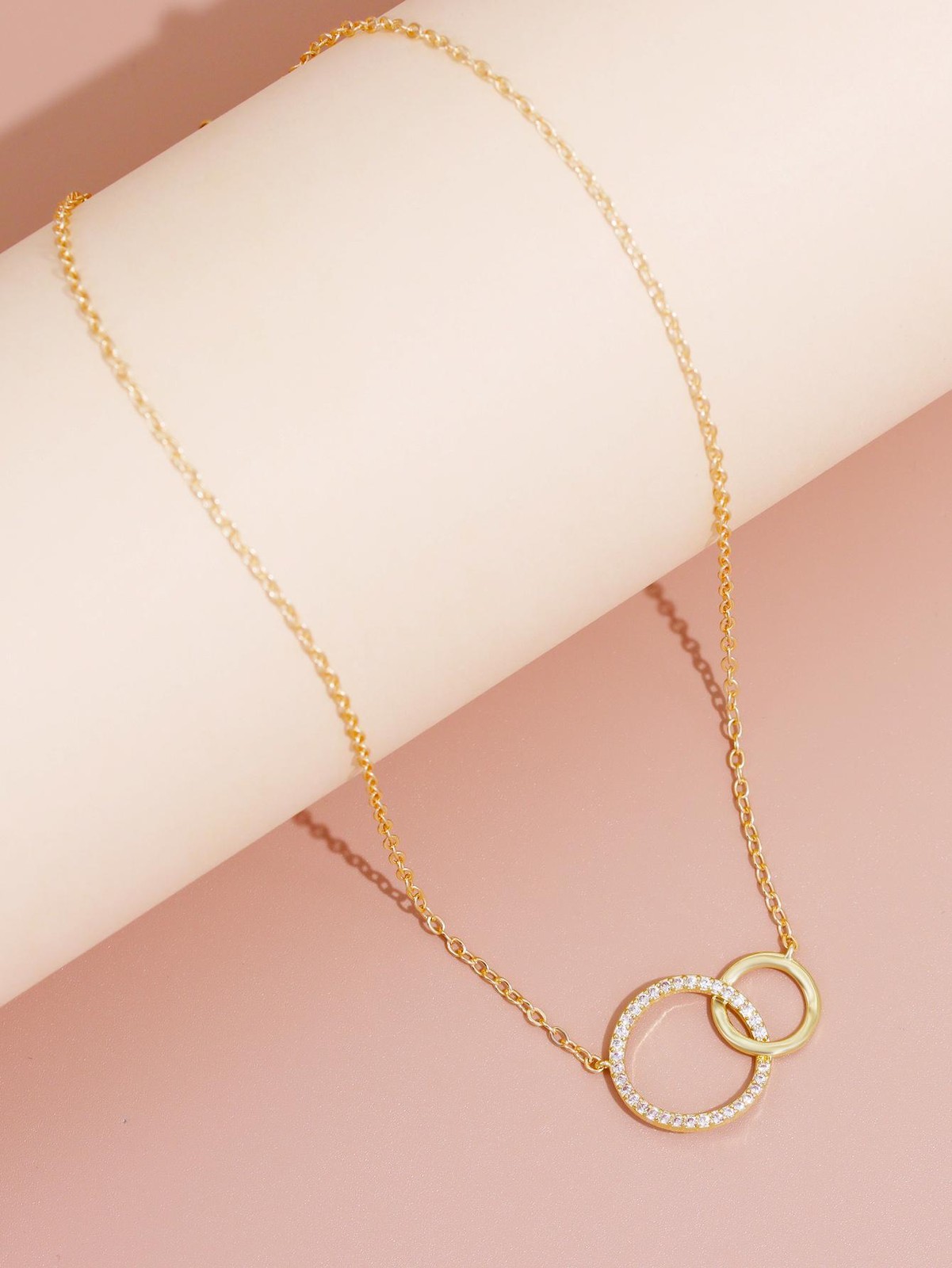 Necklace Stainless Steel Double Circle Pendant Thin Chain for Women Jewelry